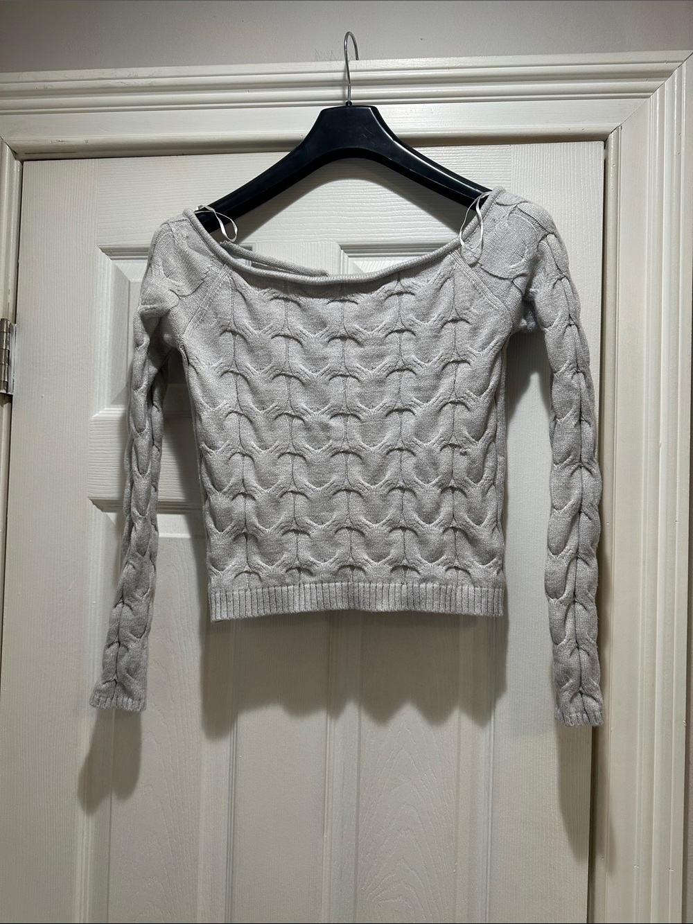 Aeropostale Light Gray Cable Off-the-Shoulder Sweater